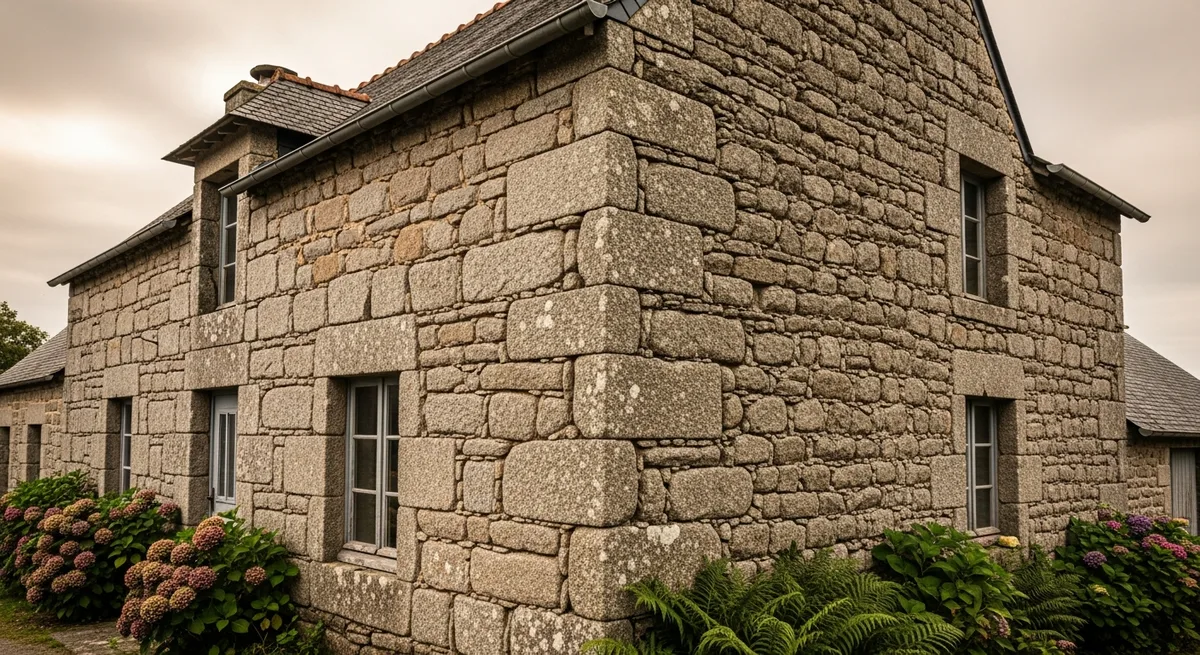 Facade en granit d'une longère bretonne aux murs épais de 65 cm — diagnostic énergétique maison ancienne