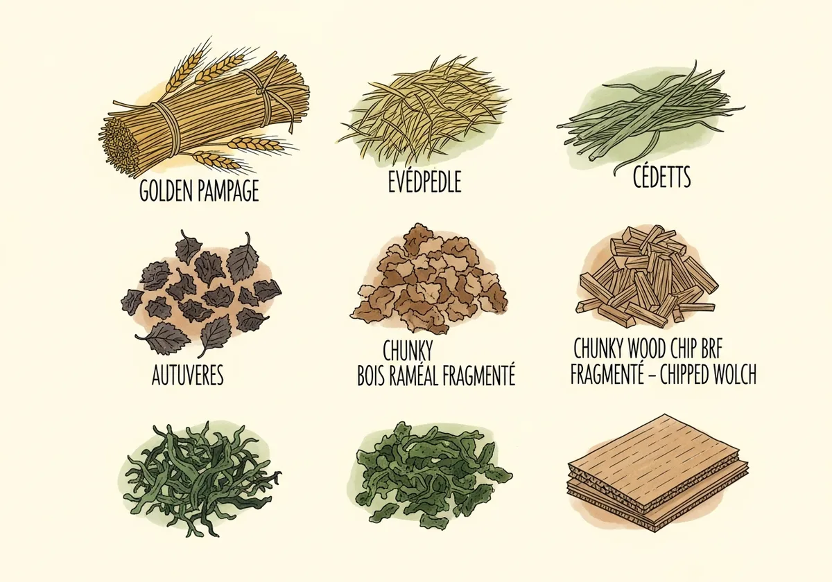 Les 6 types de paillis utilisés au potager breton : paille, foin, feuilles, BRF, goémon et carton