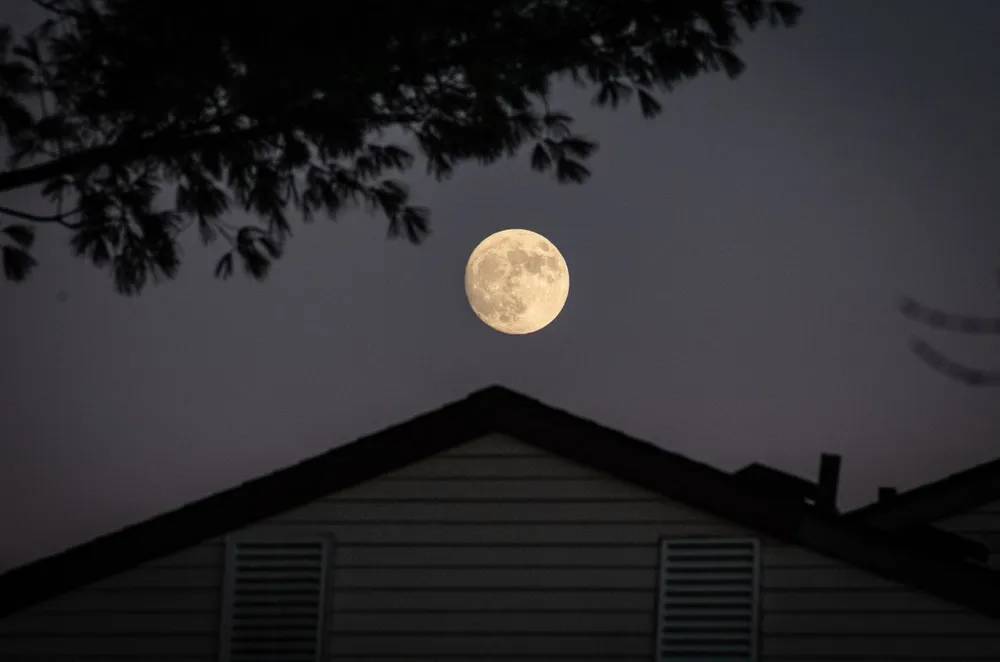 Pleine lune au-dessus de la campagne en soirée